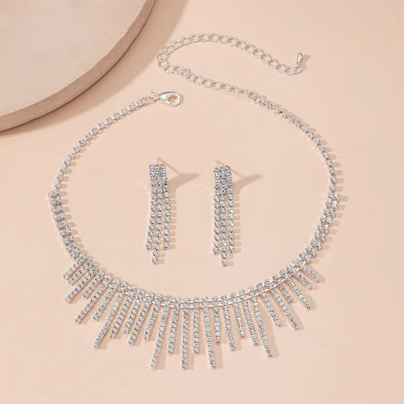 Rhinestone Crystal Necklace & Earring Set - Picture 3 of 4